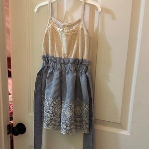 Bonnie Jean Blue and Cream Shorts/Dress with Lace Accents
